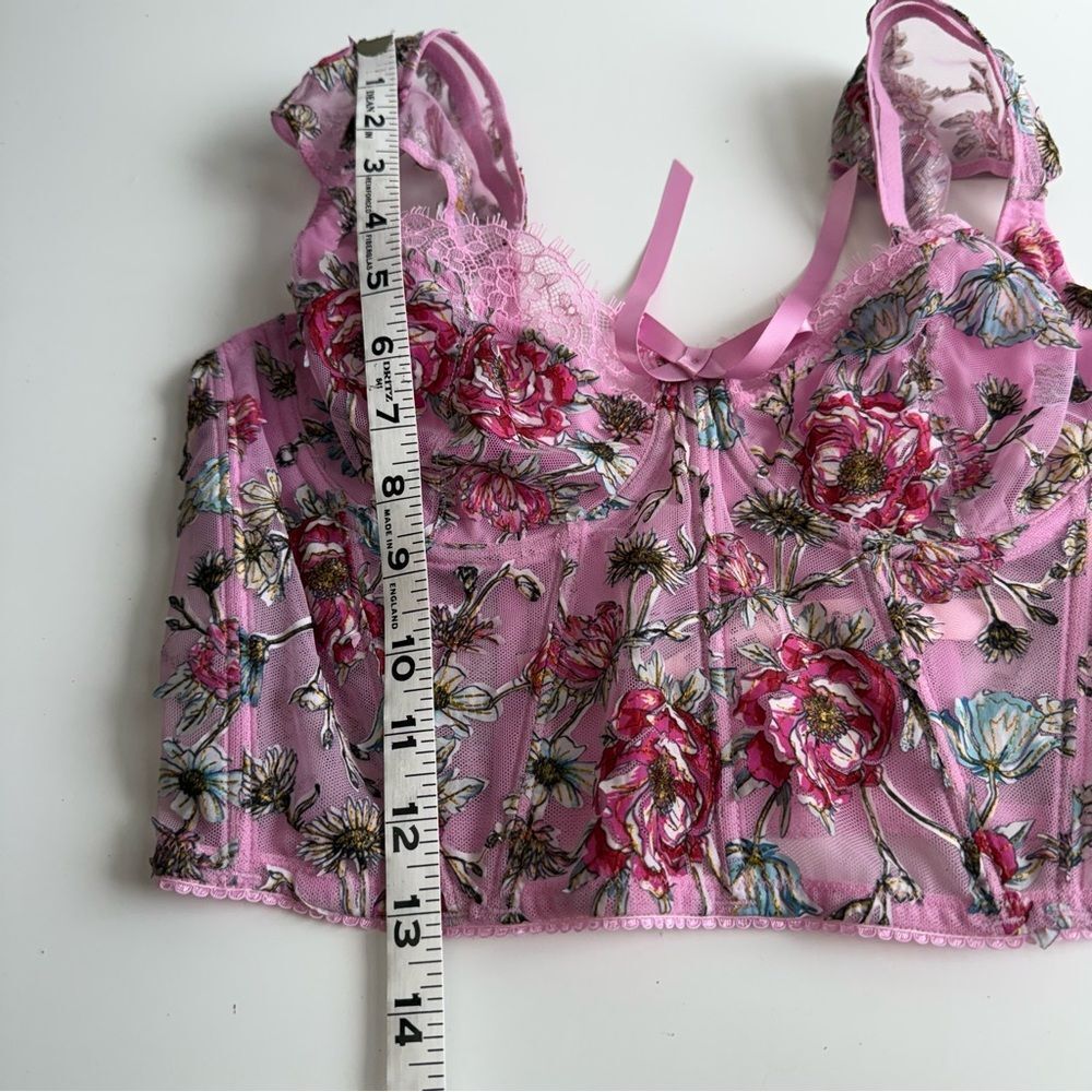 Victoria’s Secret Embroidery Cap-Sleeve Corset Top Lilac Chiffon Floral Large - Picture 9 of 12